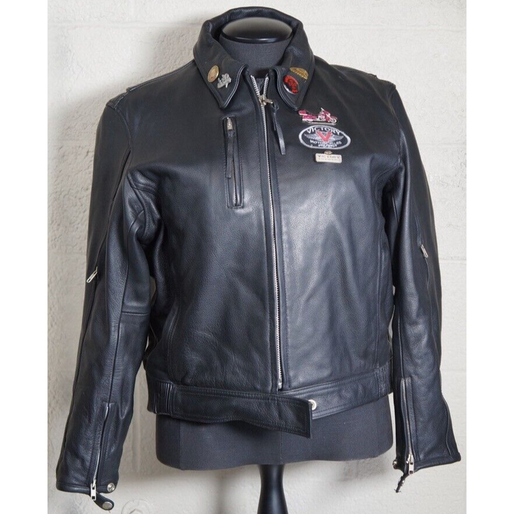 First Classic Leather Jacket with Victory patches & pins